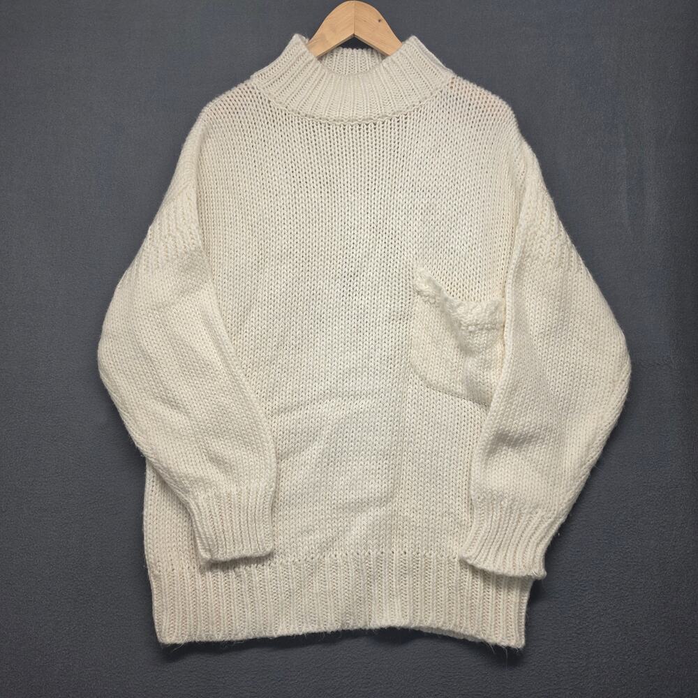 Vintage Susann D Ivory Knit Mock Neck Sweater Womens Large Chunky Cottagecore
